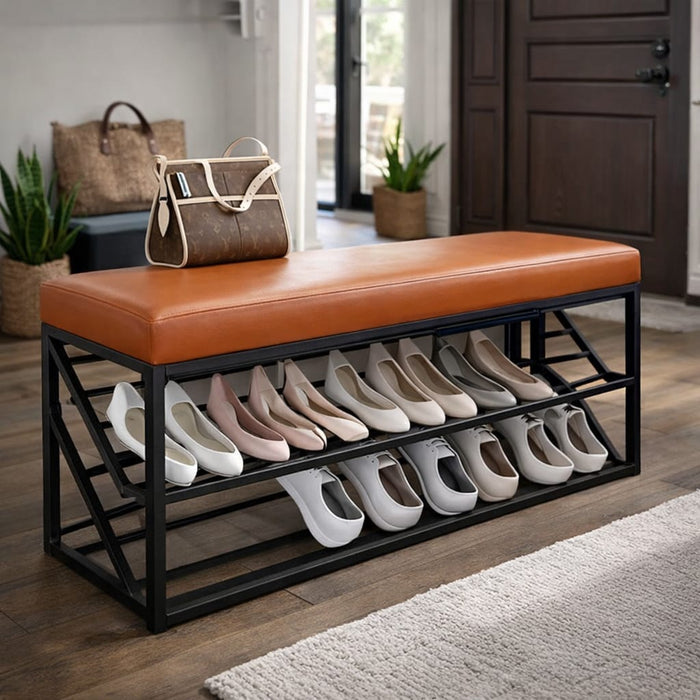 Shoe Rack Bench with Cushion – 2-Tier Storage Organizer Seat for Entryway, Bedroom & Living Room OUCH CART