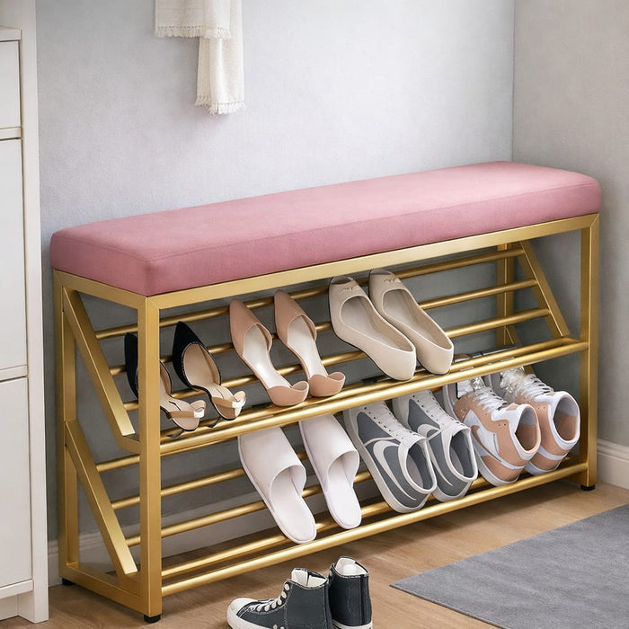Shoe Rack Bench with Cushion – 2-Tier Storage Organizer Seat for Entryway, Bedroom & Living Room OUCH CART