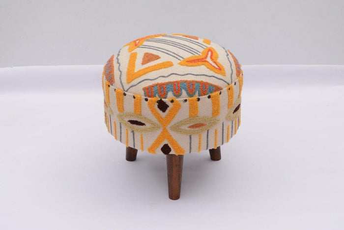 Siamika Mango Wood Foot Stool In Cotton emerald Yellow Colour - Ouch Cart