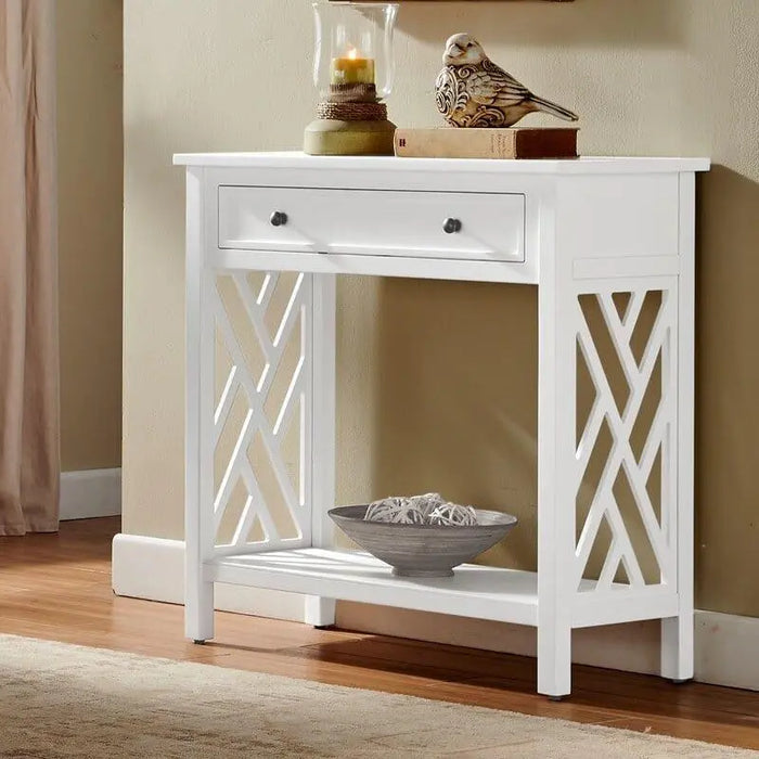 Single Shelf Rectangular shape Wooden Console Table with Drawer - Ouch Cart