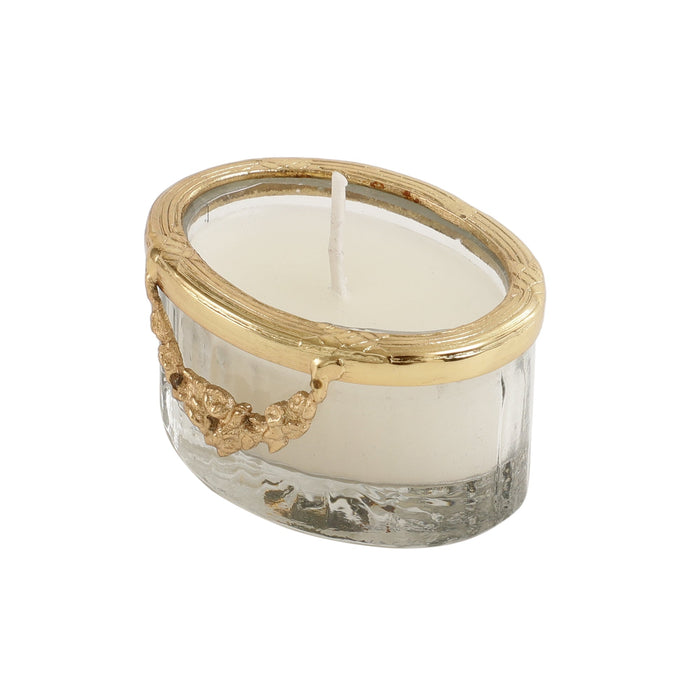 snowy whisper white scented candle jar with Golden Ring M.M.I. OVERSEAS