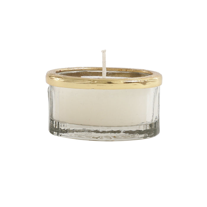 snowy whisper white scented candle jar with Golden Ring M.M.I. OVERSEAS