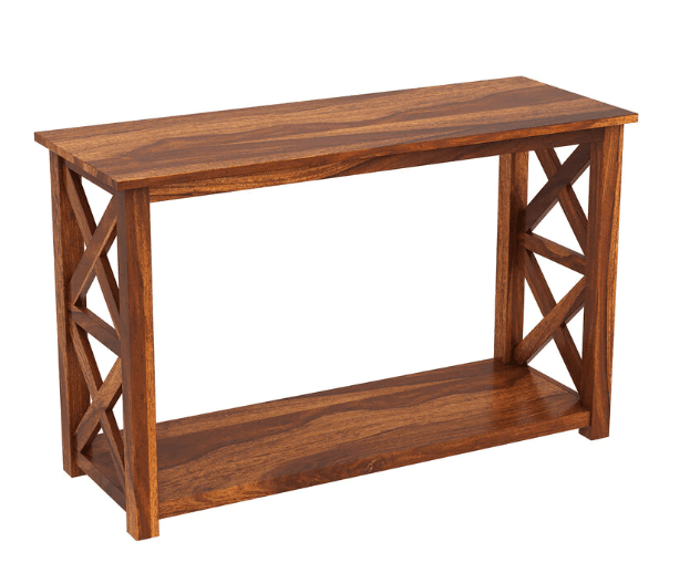 Solid Sheesham Wood Console Table for Living Room in Natural Finish - Ouch Cart