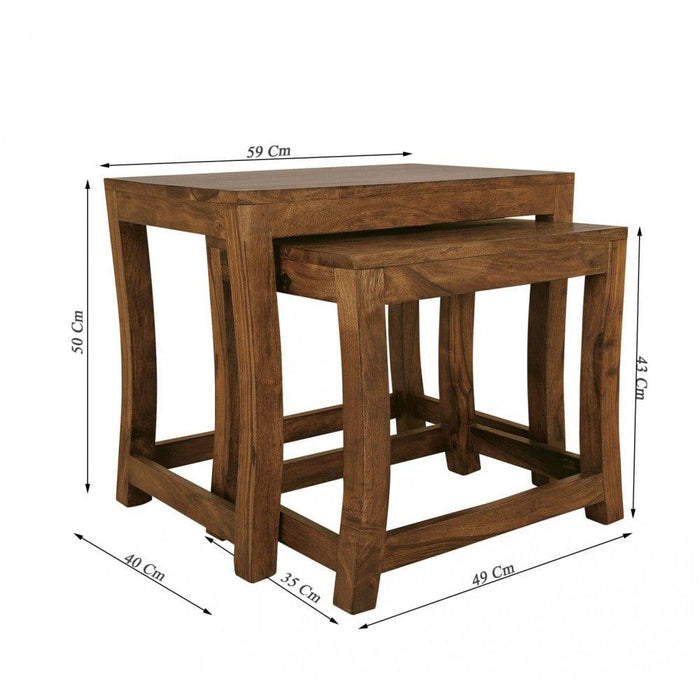 Solid Sheesham Wood Nested Tables In Honey Finish - Ouch Cart
