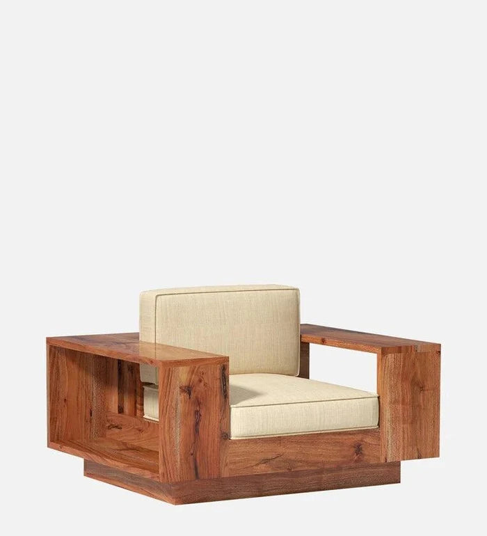 Solid Wood 1 Seater Sofa in Walnut Colour - Ouch Cart