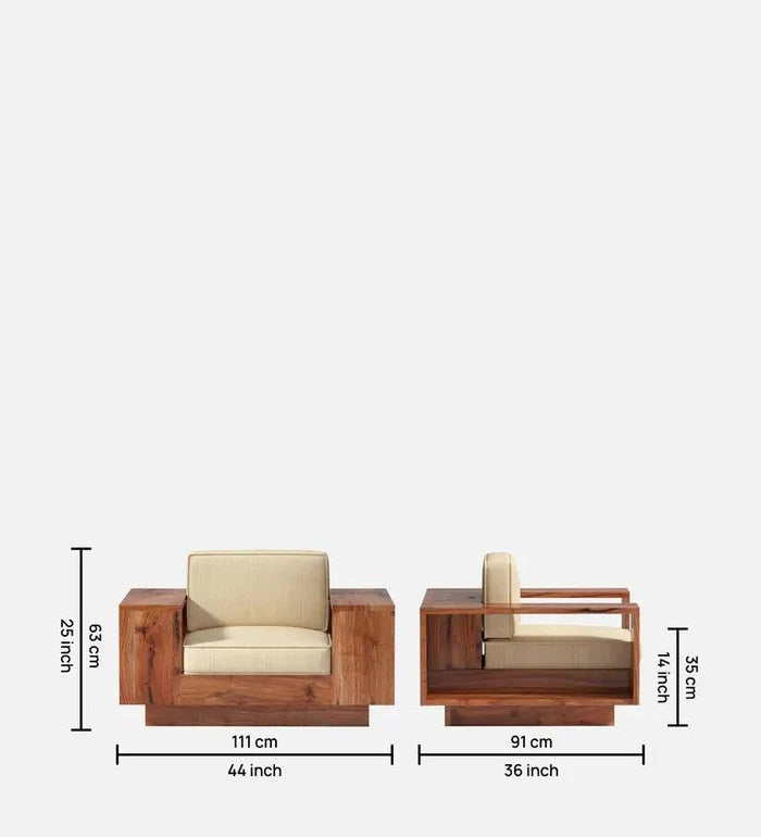 Solid Wood 1 Seater Sofa in Walnut Colour - Ouch Cart