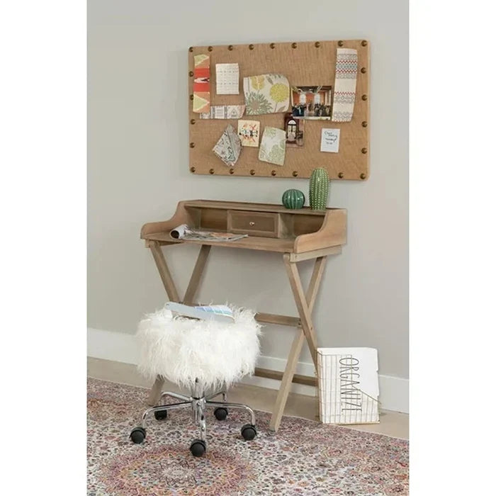 Solid Wood 28" Folding Desk with Storage and Drawer ouch cart