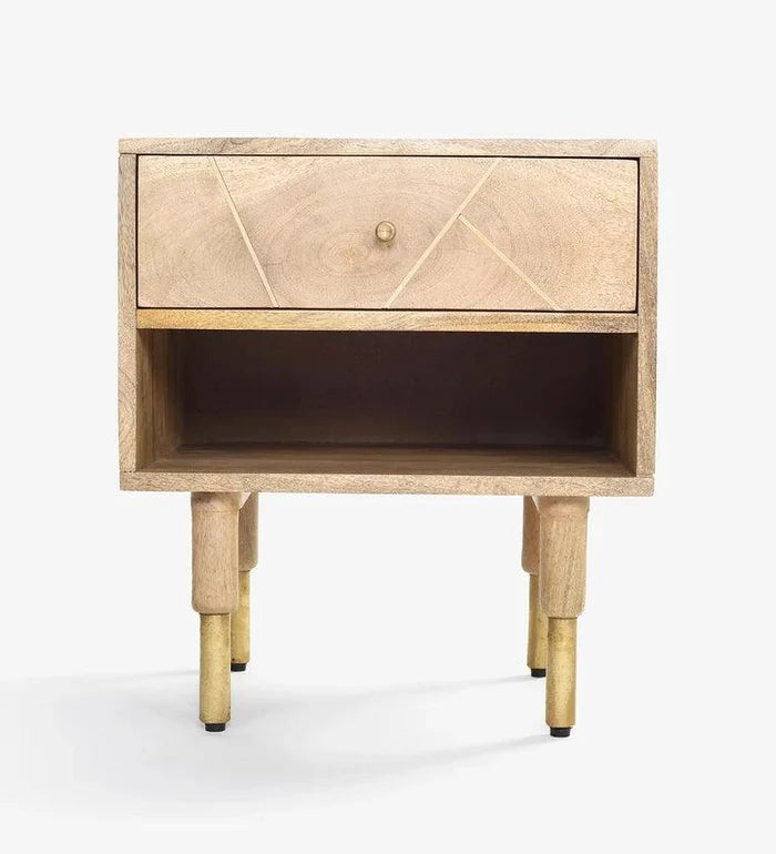 Solid Wood Bedside Table In Natural Finish - Ouch Cart