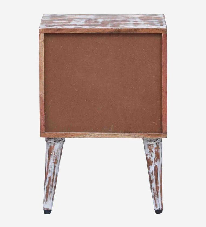 Solid Wood Bedside Table In White Distress Finish - Ouch Cart