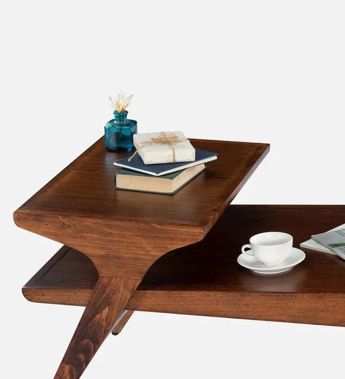 Solid Wood Coffee Table in Dark Oak Finish - Ouch Cart