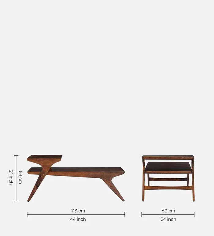Solid Wood Coffee Table in Dark Oak Finish - Ouch Cart