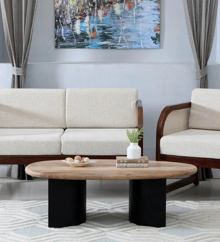 Solid Wood Coffee Table In Natural & Black Finish - Ouch Cart