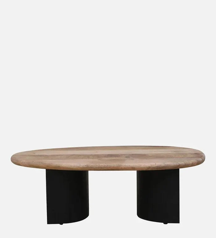 Solid Wood Coffee Table In Natural & Black Finish - Ouch Cart