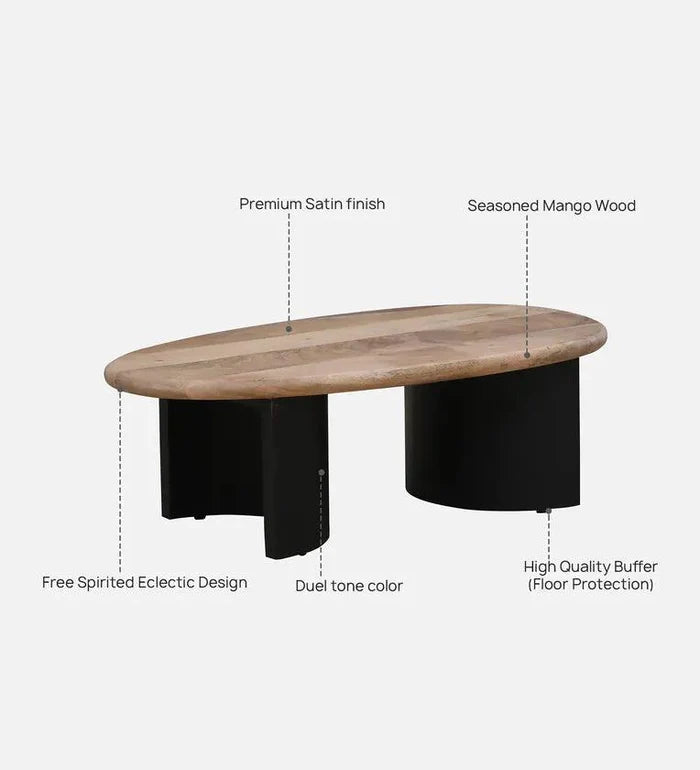 Solid Wood Coffee Table In Natural & Black Finish - Ouch Cart