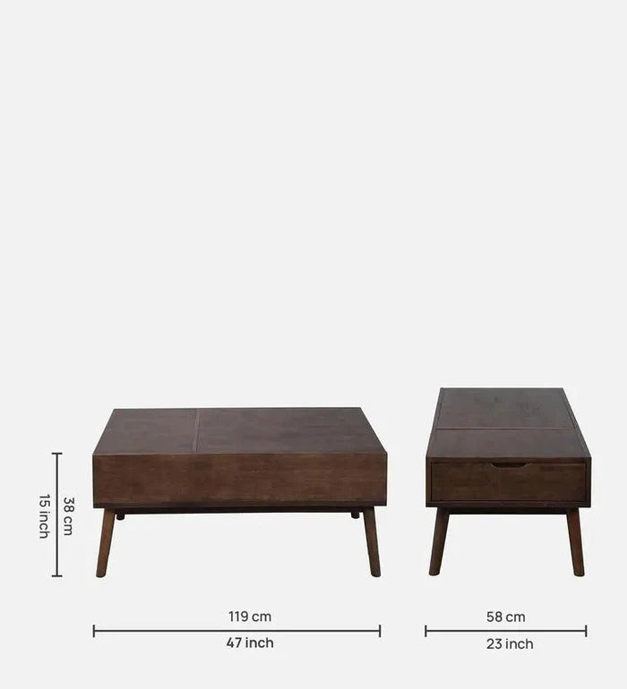 Solid Wood Coffee Table In Walnut Finish - Ouch Cart