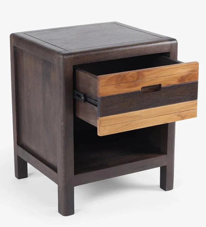 Solid Wood Night Stand In 2 Tone Finish - Ouch Cart
