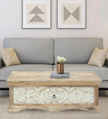 Solid Wood Rectangular Coffee Table In Scratch Resistant Natural Finish - Ouch Cart