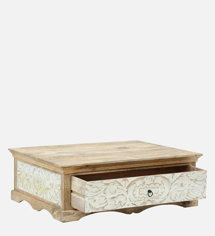 Solid Wood Rectangular Coffee Table In Scratch Resistant Natural Finish - Ouch Cart