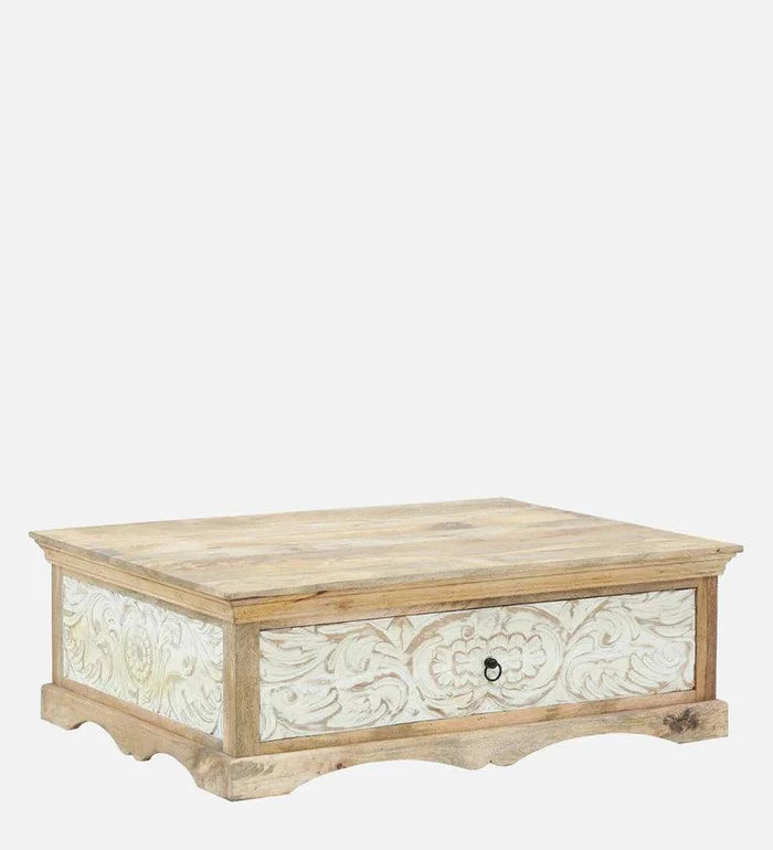 Solid Wood Rectangular Coffee Table In Scratch Resistant Natural Finish - Ouch Cart