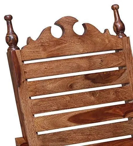 Solid Wood Rocking Chair in Rustic Teak Finish - Ouch Cart