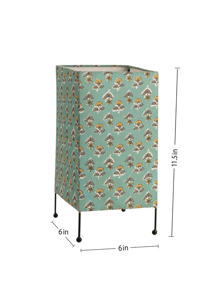 Square Four Leg Turqoise Tiny Flowers Table Lamp - Ouch Cart