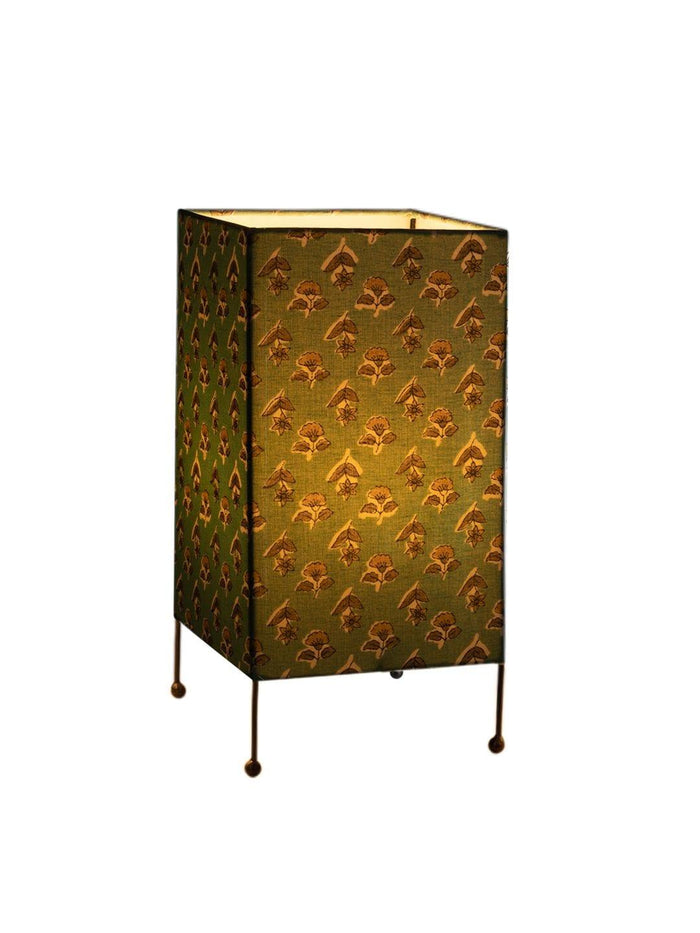 Square Four Leg Turqoise Tiny Flowers Table Lamp - Ouch Cart