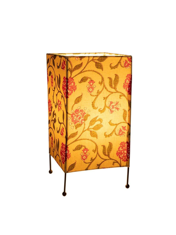 Square Four Leg Yellow Floral Table Lamp - Ouch Cart