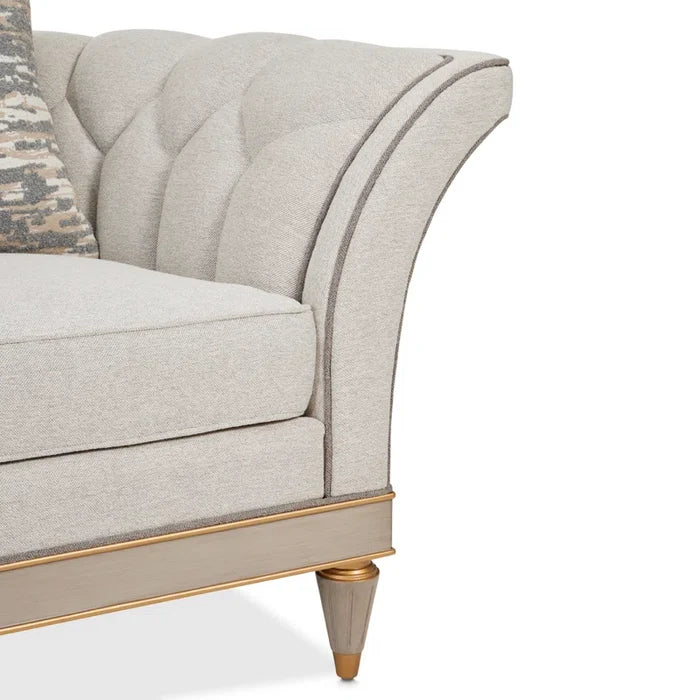 St. Charles Greige Accent Chair with Modern Fabric & Soft Curves