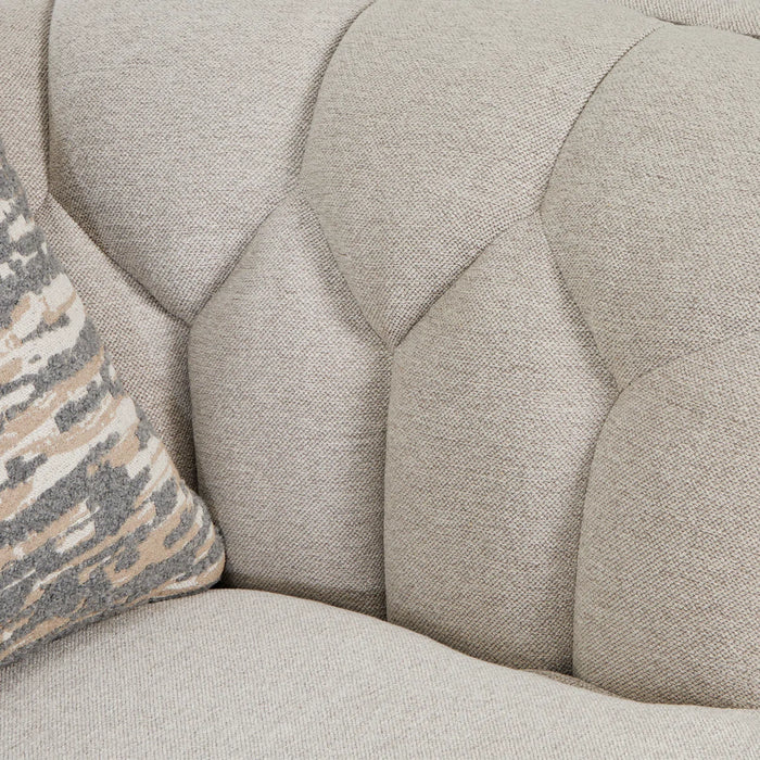 St. Charles Greige Accent Chair with Modern Fabric & Soft Curves