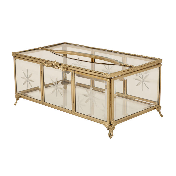 Starlight Glass and Brass Napkin Box M.M.I. OVERSEAS