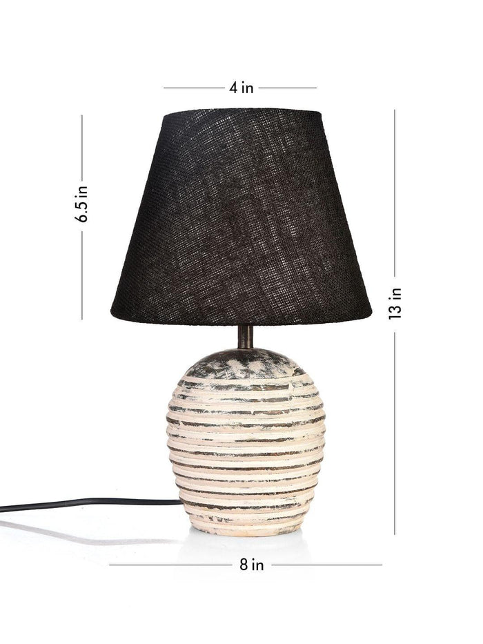 Striped Wooden White Lamp with Black Jute Shade - Ouch Cart