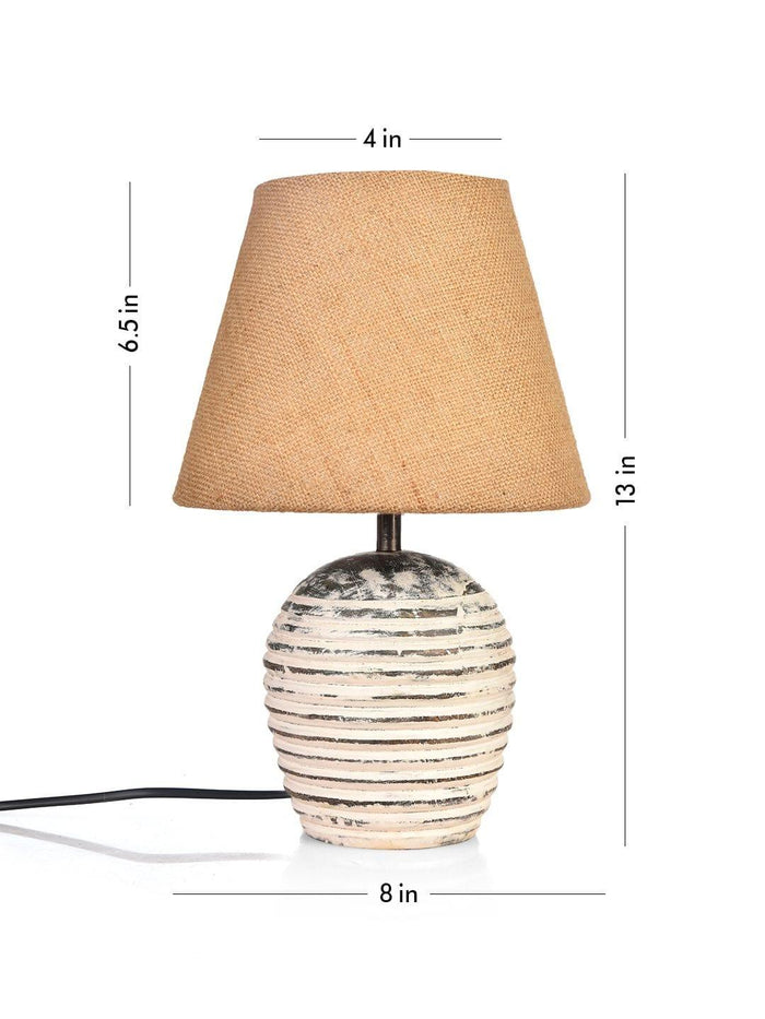 Striped Wooden White Lamp with Brown Jute Shade - Ouch Cart