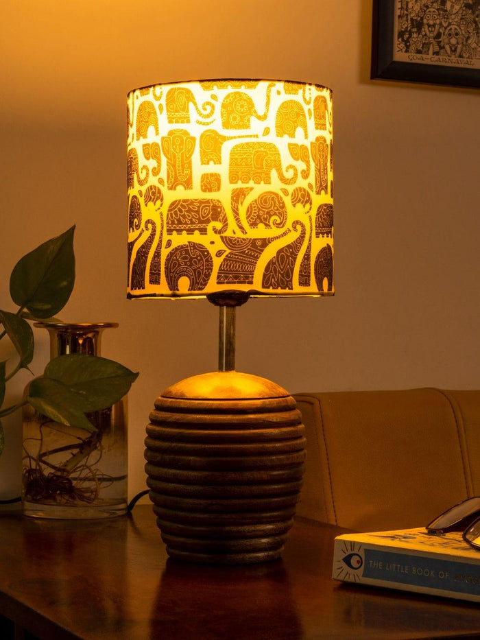 Stripped Brown Lamp with Black Elephant multicolor shade - Ouch Cart