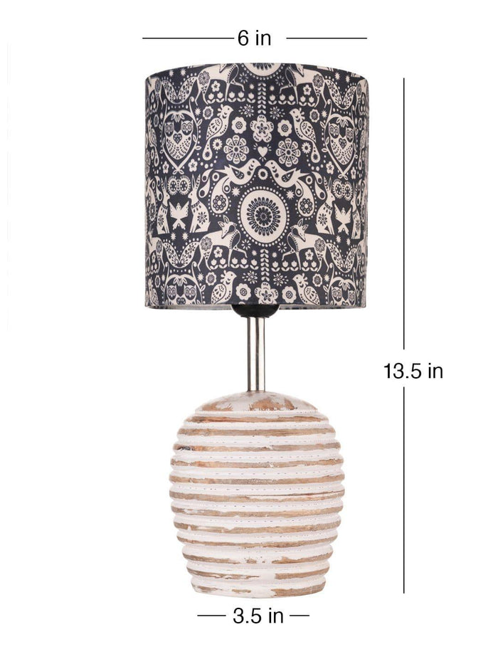 Stripped Distress White Lamp with Indian Art multicolor shade - Ouch Cart