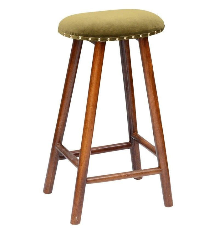 Suzi Mango Wood Bar Stool In Velvet Green Colour - Ouch Cart