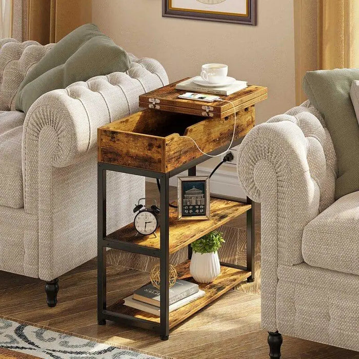 Tall End Table with Storage and Built-In Outlets - Ouch Cart