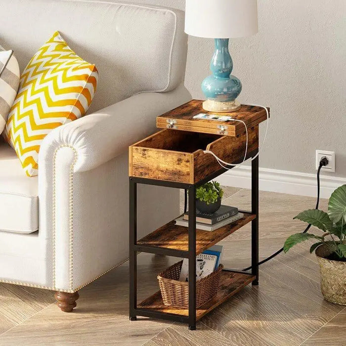 Tall End Table with Storage and Built-In Outlets - Ouch Cart