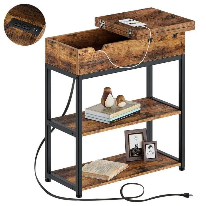 Tall End Table with Storage and Built-In Outlets - Ouch Cart