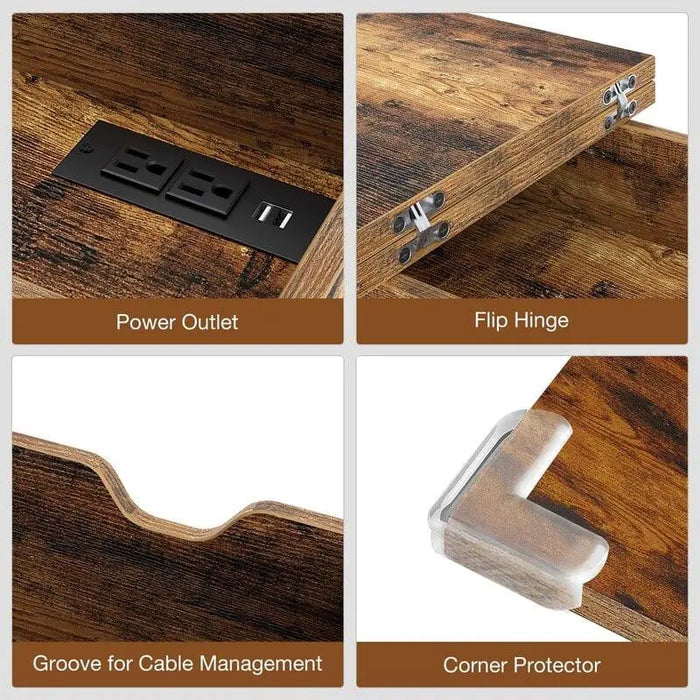 Tall End Table with Storage and Built-In Outlets - Ouch Cart