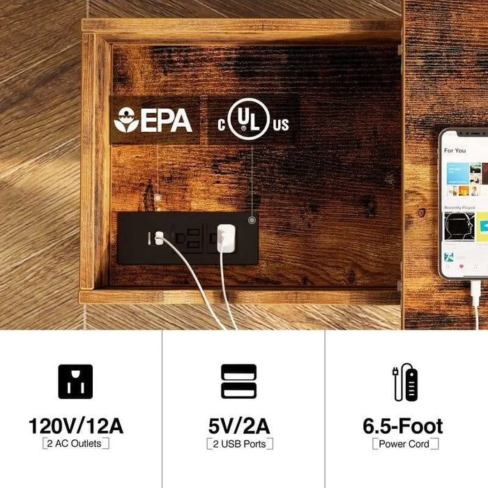 Tall End Table with Storage and Built-In Outlets - Ouch Cart