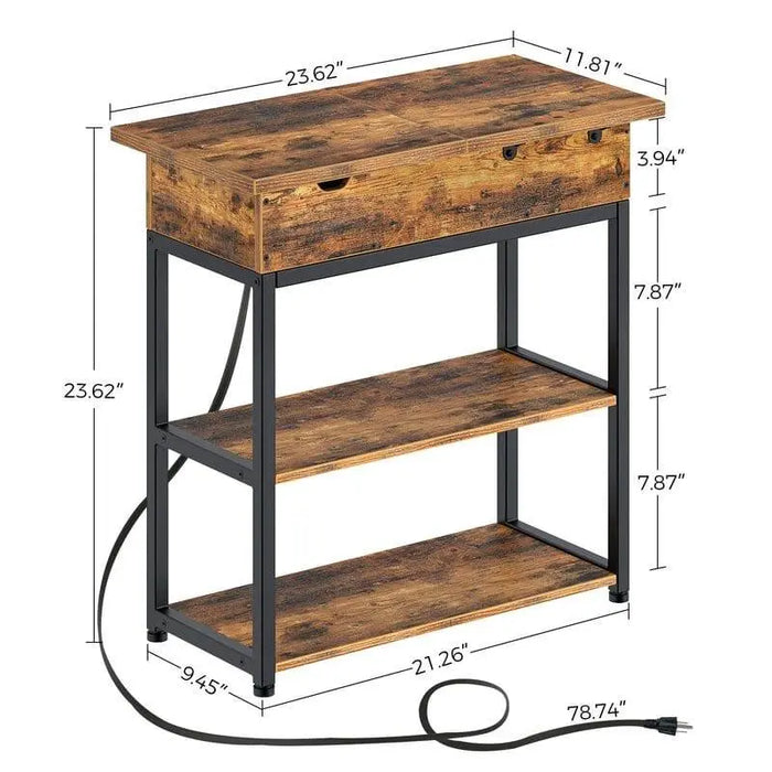 Tall End Table with Storage and Built-In Outlets - Ouch Cart