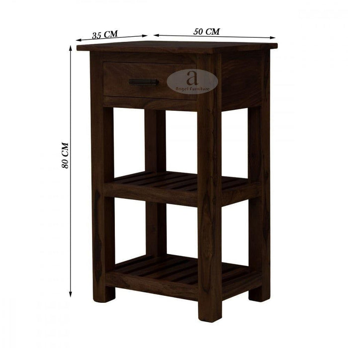Tallboy Corner table with drawer in walnut finish - Ouch Cart
