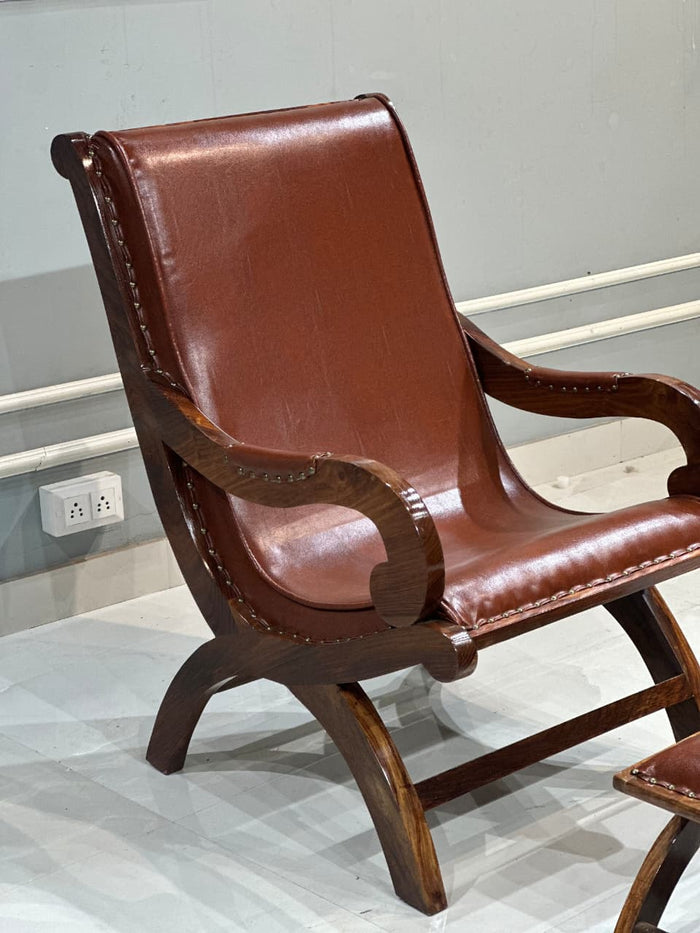 Teak Wood Armchair Lounge Chair with Ottoman OUCH CART