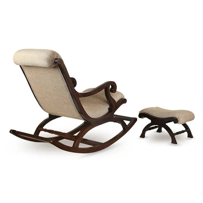 Teak Wood Rocking Chair with Foot Rest and Cushion for Living Room and Home Decor, Brown - Ouch Cart
