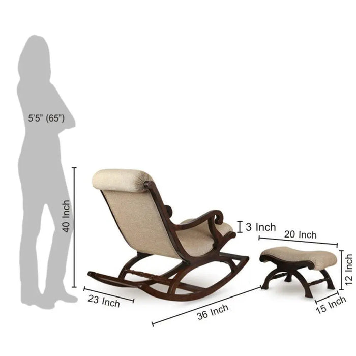 Teak Wood Rocking Chair with Foot Rest and Cushion for Living Room and Home Decor, Brown - Ouch Cart