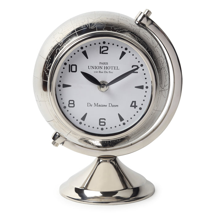 The Etched World Table Clock in Silver - OUCHCART