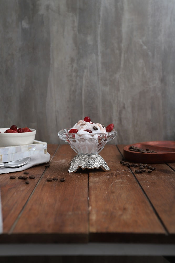Three leg Silver Aristrocrat's Bowl with Flower Glass - OUCHCART