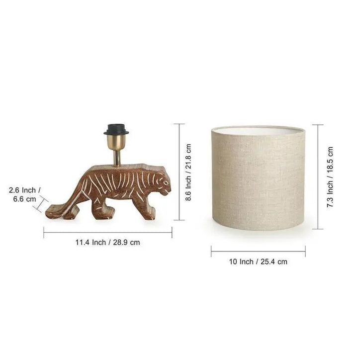 'Tiger Panthera'' Handcarved Table Lamp In Mango Wood - Ouch Cart