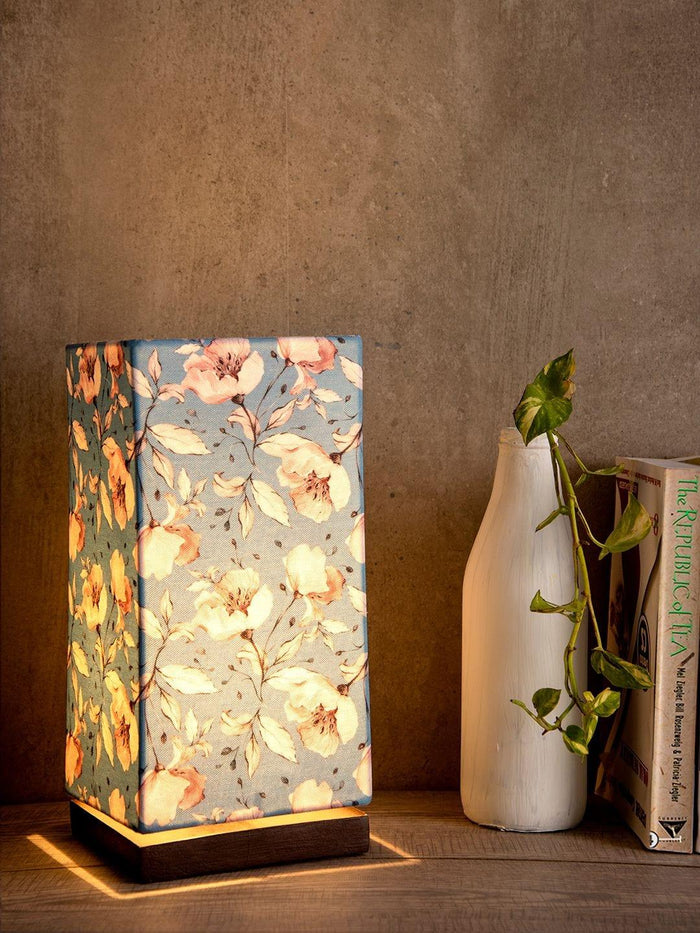 Turquoise Floral Lamp with Wooden Base - Ouch Cart