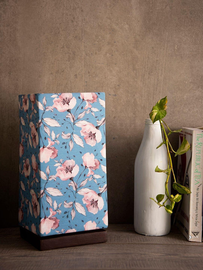Turquoise Floral Lamp with Wooden Base - Ouch Cart